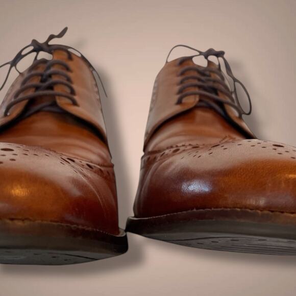 Men's 13M COLE HAN Tan Leather Modern Essentials Classic Wingtip Oxford, EUC - Picture 5 of 12